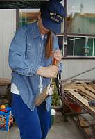 splitting a piece of cedar